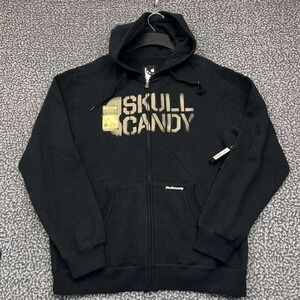 Skull Candy Hoodie Men Large Black Fleece Lined Full Zip Long Sleeve New L